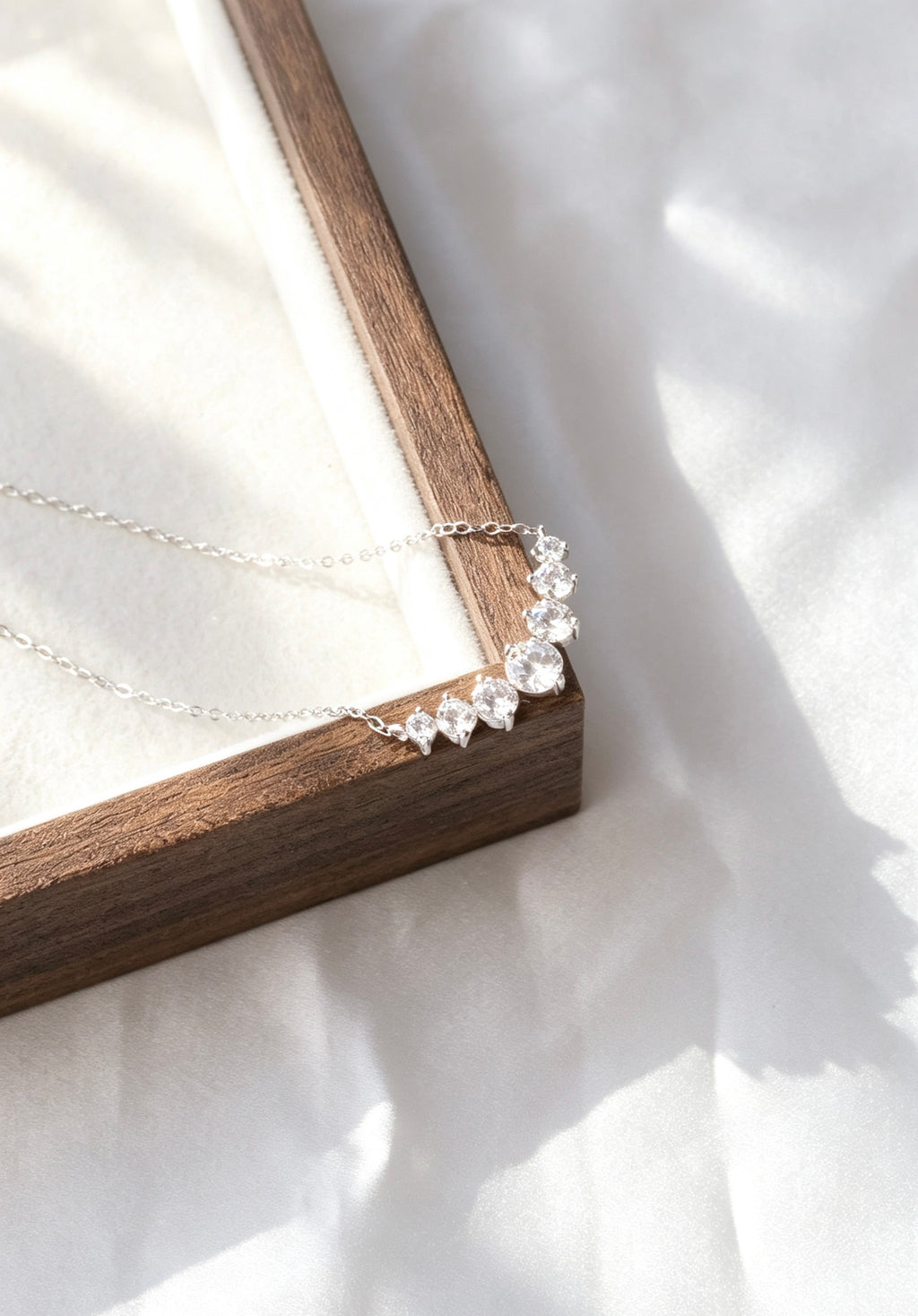 S925 White Gold Plated Curved Zircon Necklace | Sterling Silver