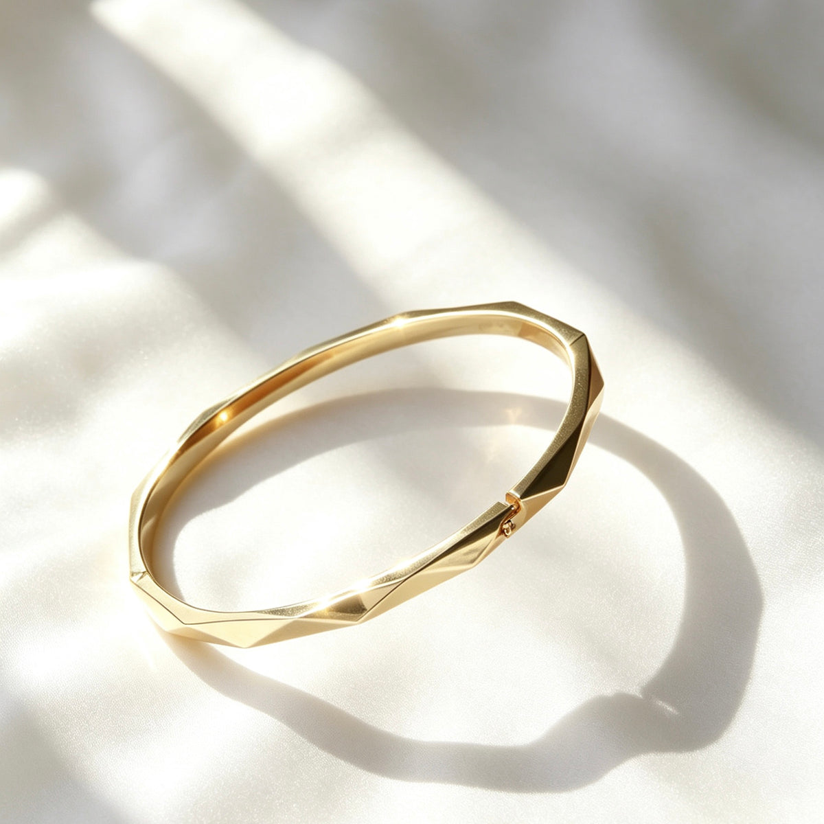 14K Gold Plated Geometric Faceted Bangle | Adjustable Fit