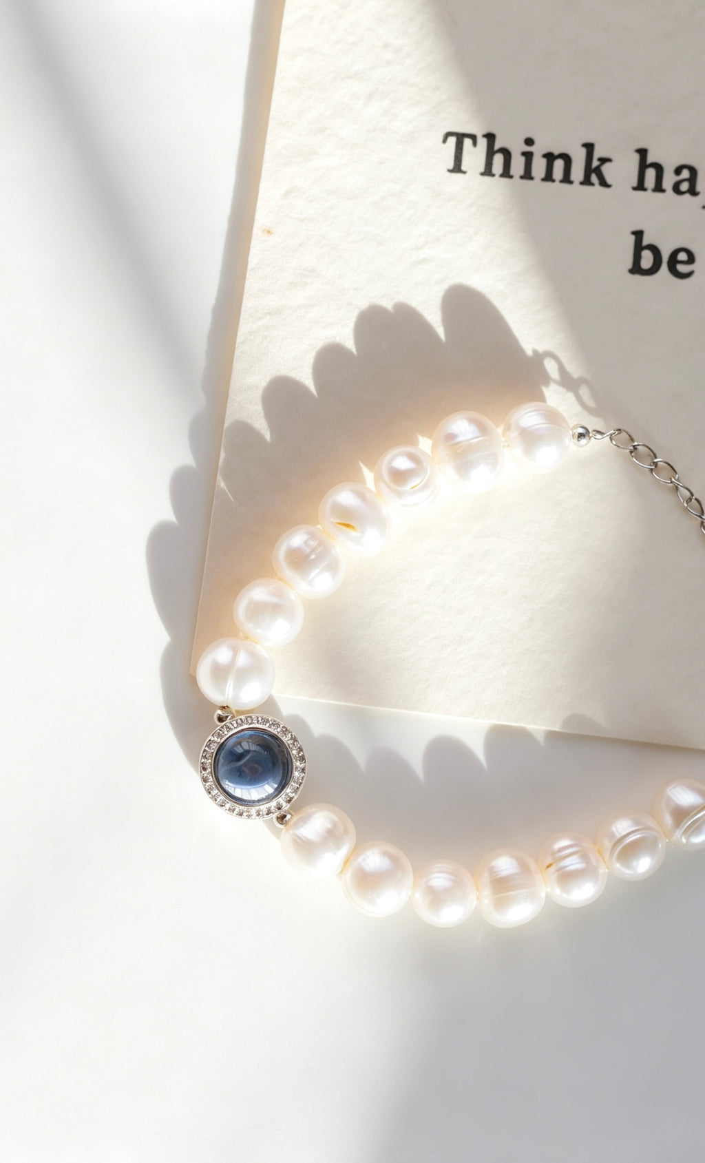 Pulsera de perlas aguamarina | Perlas de agua dulce de 8 mm, plata