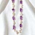 14K Gold Plated Raw Amethyst & Freshwater Pearl Necklace | Handmade