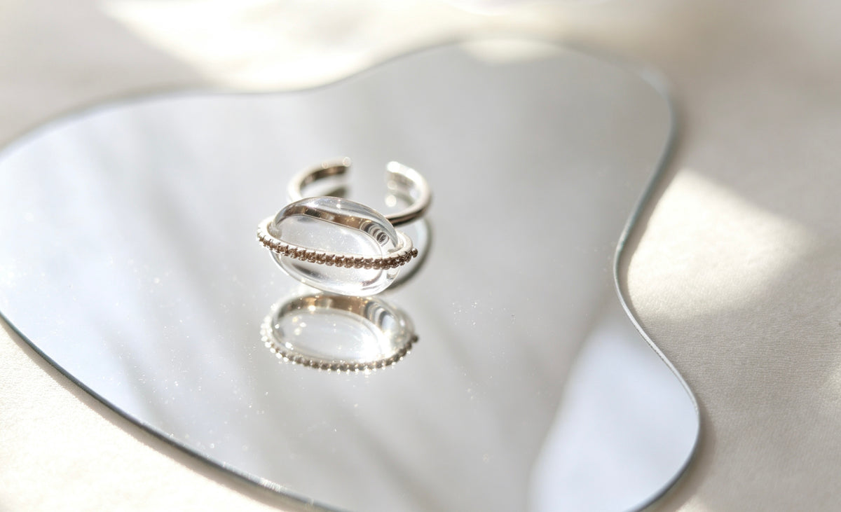 Anillo Abierto de Cristal Pavé | Cobre Bañado en Plata 15×20mm