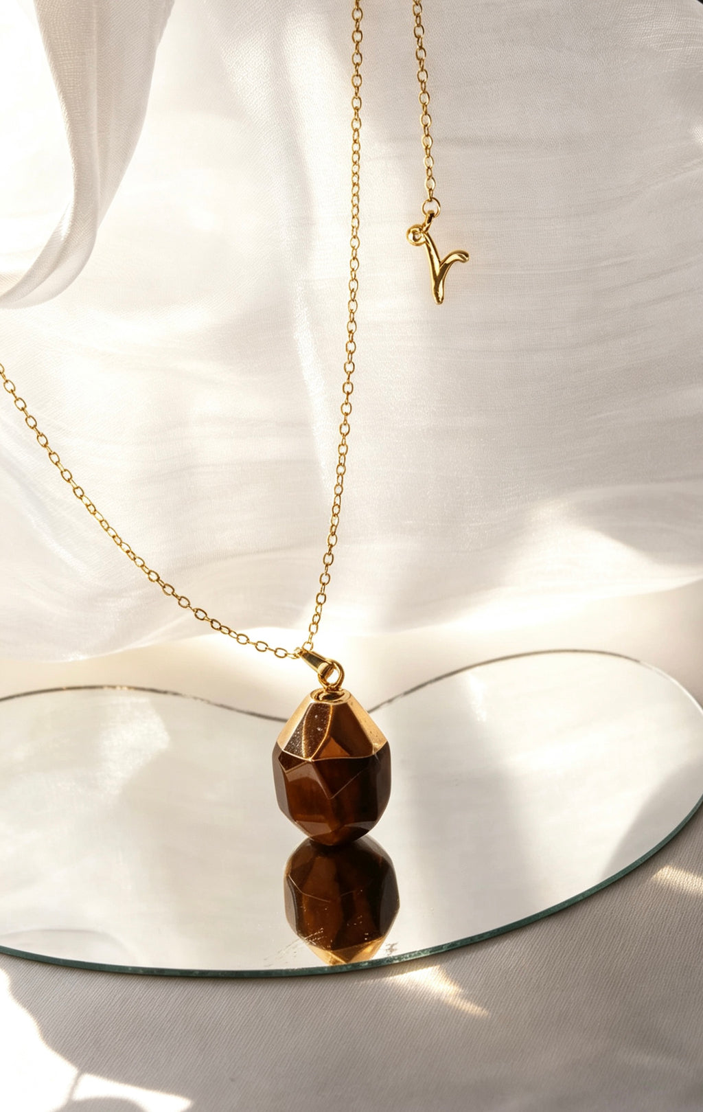 14K Gold Plated Natural Tiger's Eye Pendant Necklace | Handmade