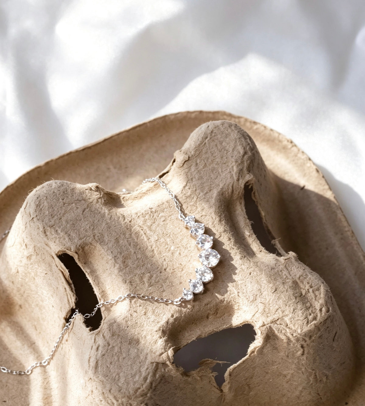 S925 White Gold Plated Curved Zircon Necklace | Sterling Silver