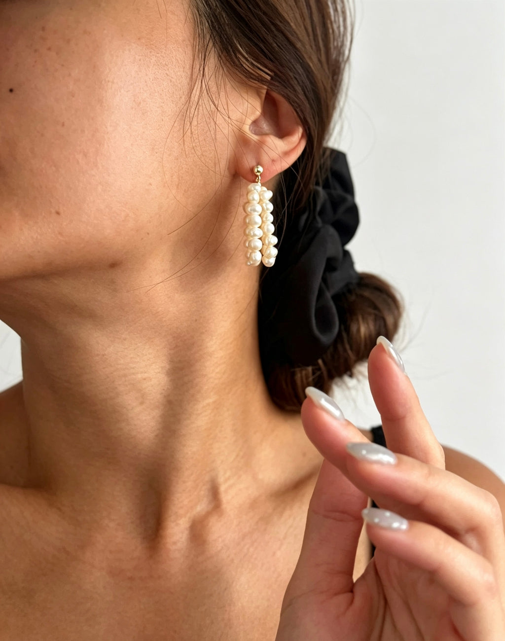 Pendientes de doble capa con perlas de agua dulce | Chapado en oro de 14K, plata S925