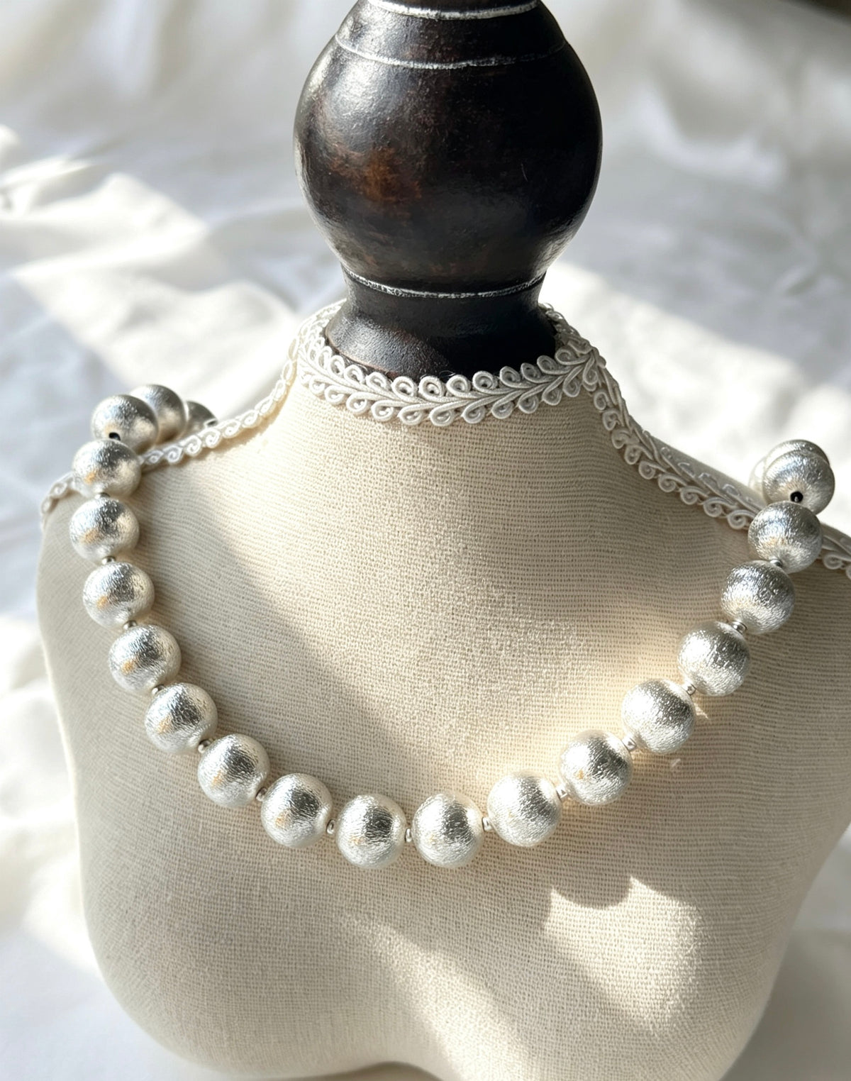 Silver Brushed 12mm Bead Necklace | Copper Plated