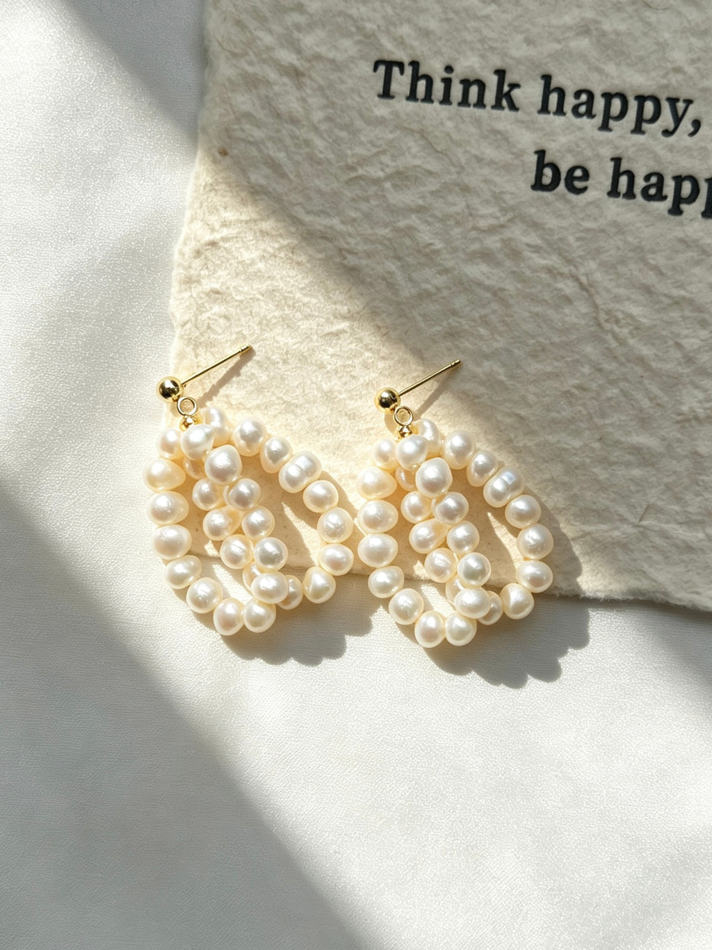 Pendientes de doble capa con perlas de agua dulce | Chapado en oro de 14K, plata S925
