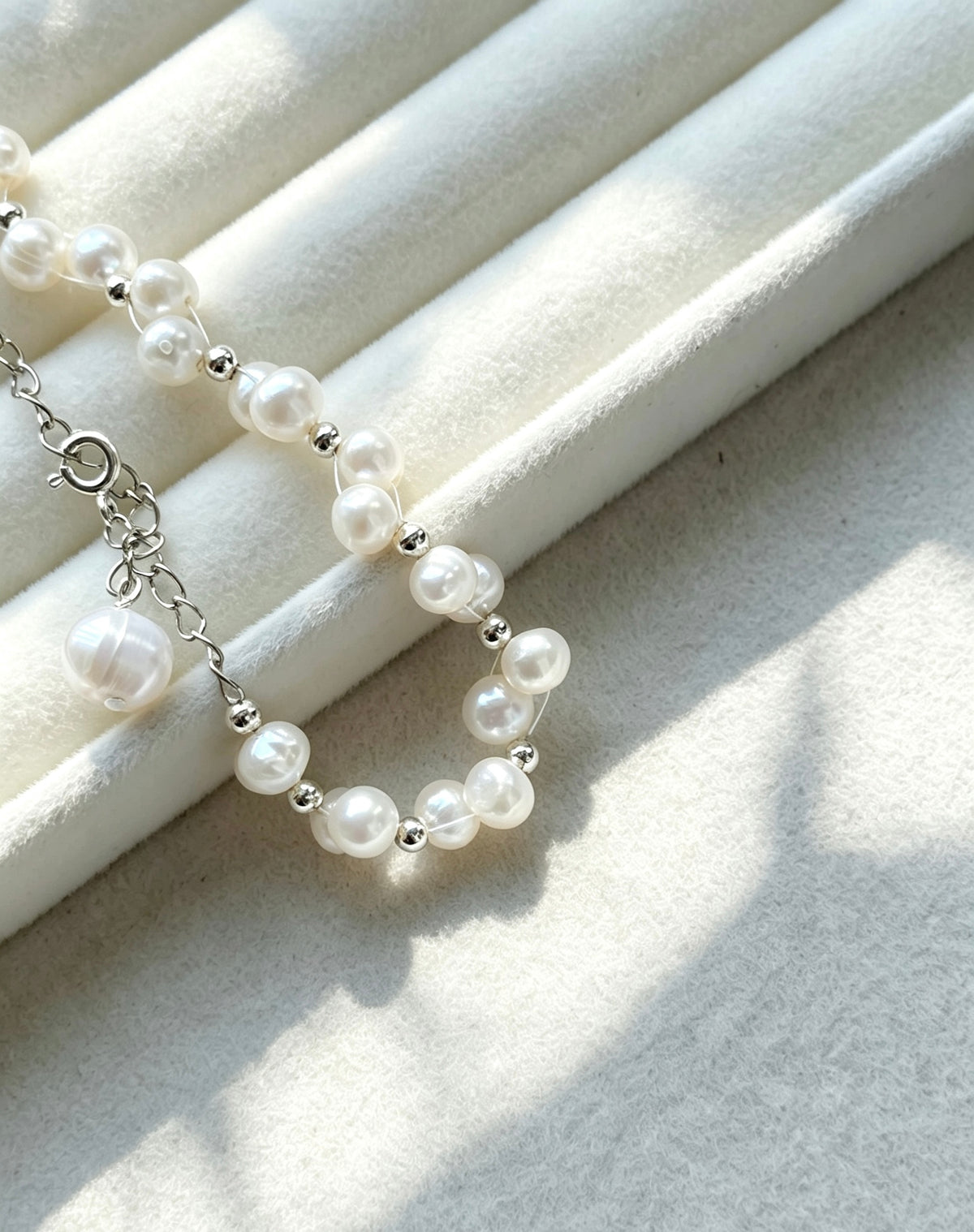 Lace Pearl Bracelet | 4mm Natural Freshwater Pearls, Silver