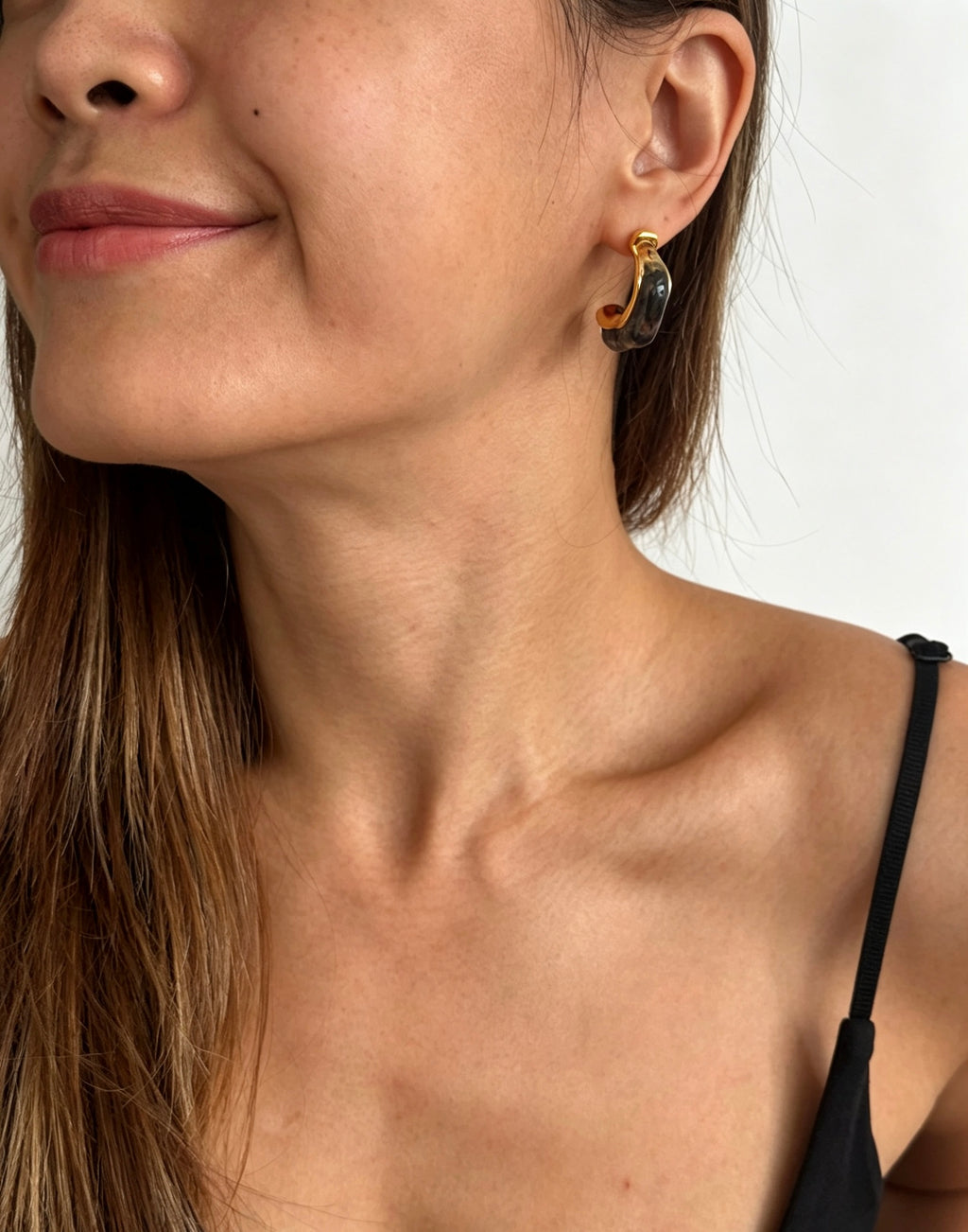 14K Gold Plated Resin C-Shape Earrings | S925 Sterling Silver Posts