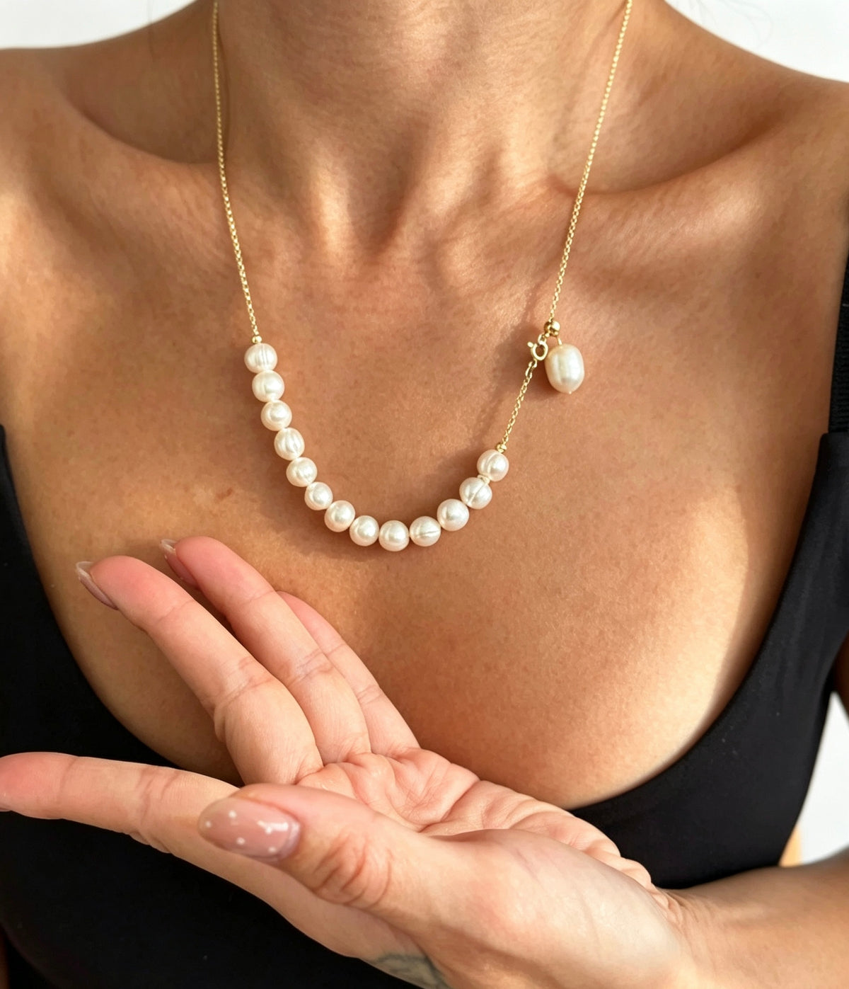Collar de perlas Smile | Perlas de agua dulce naturales de 8 mm, oro