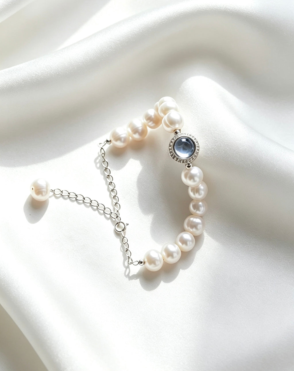Pulsera de perlas aguamarina | Perlas de agua dulce de 8 mm, plata