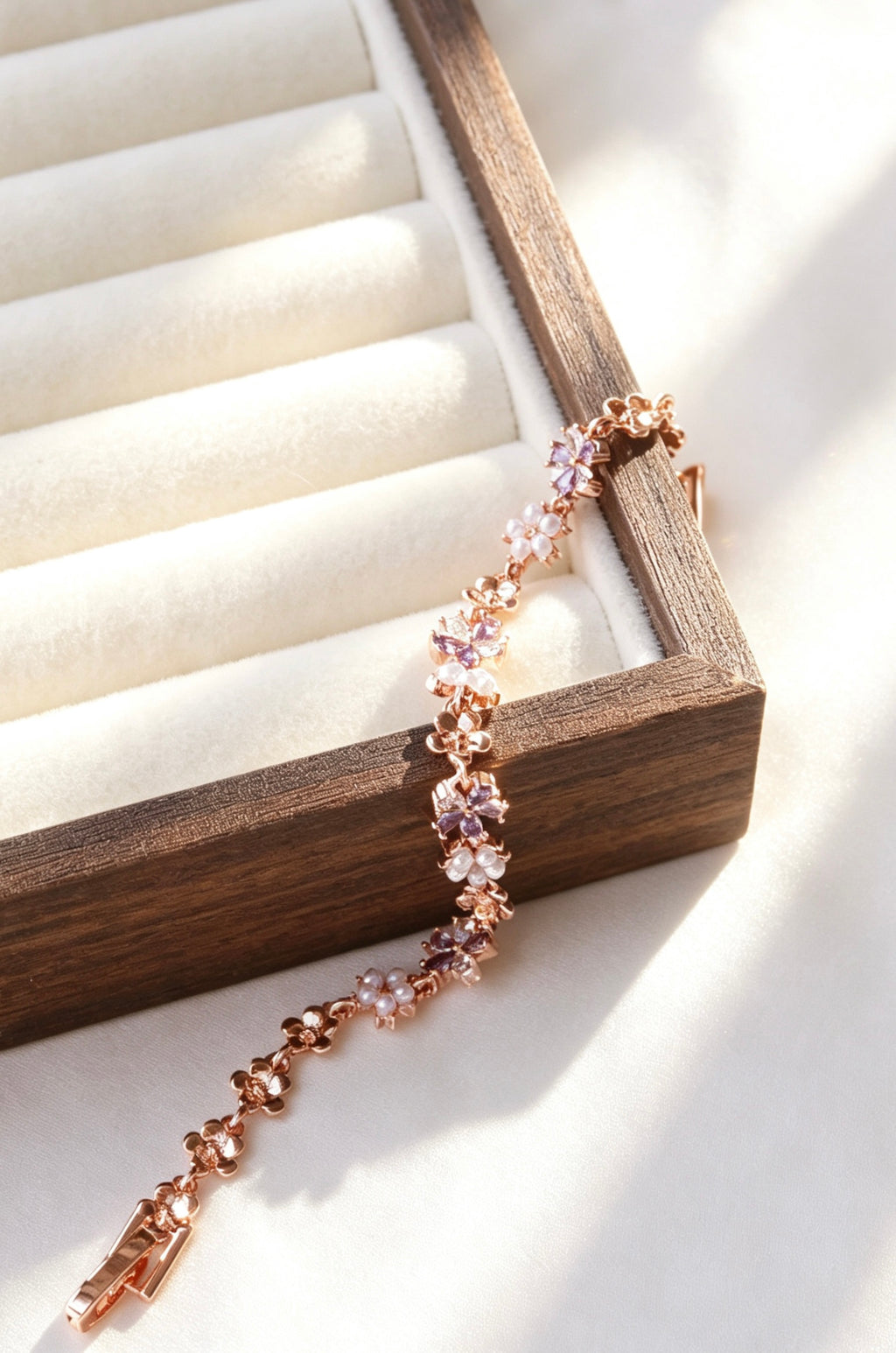 Rose Gold Floral Zircon & Pearl Bracelet | Rociobella Signature