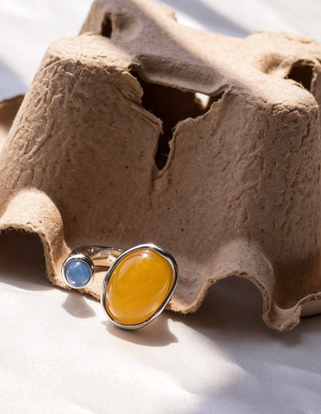 Silver Plated Citrine & Blue Topaz Open Ring | Sculptural Design