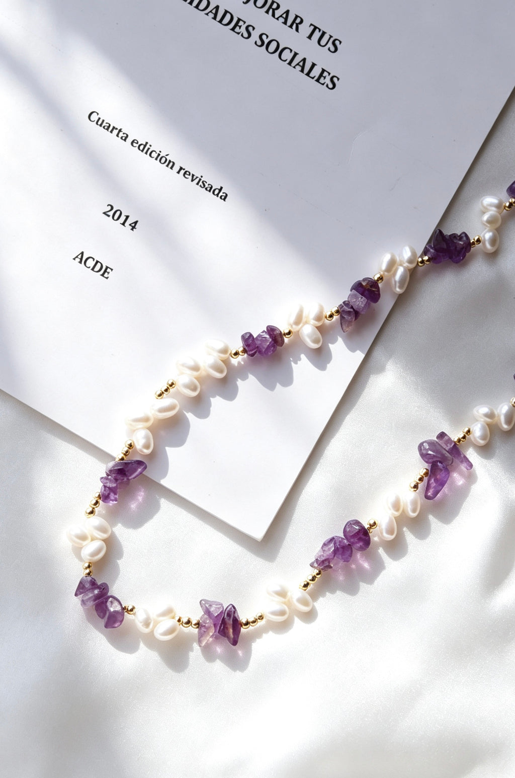 14K Gold Plated Raw Amethyst & Freshwater Pearl Necklace | Handmade