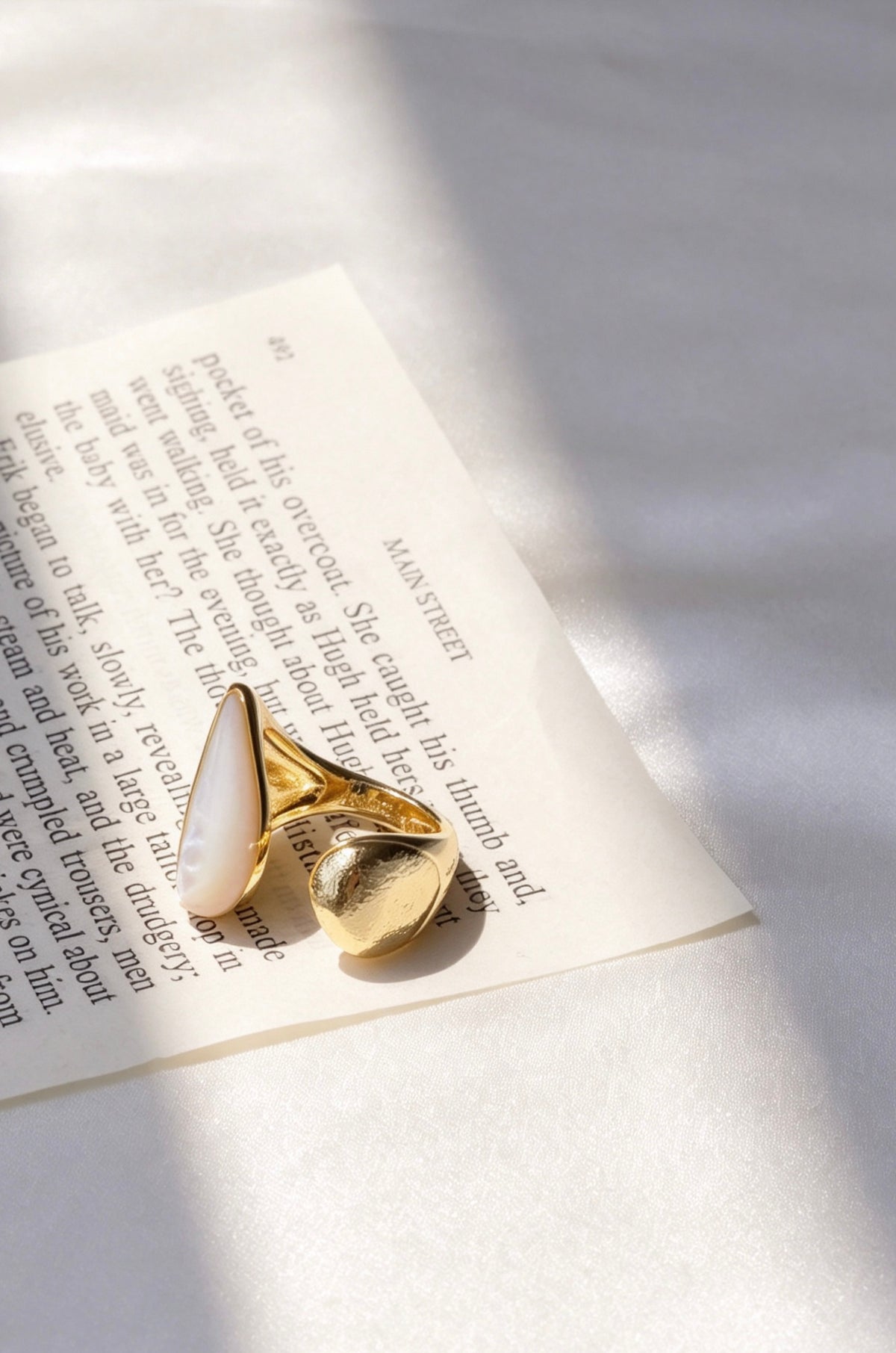 14K Gold Plated Mother of Pearl Open Ring | Sculptural Design