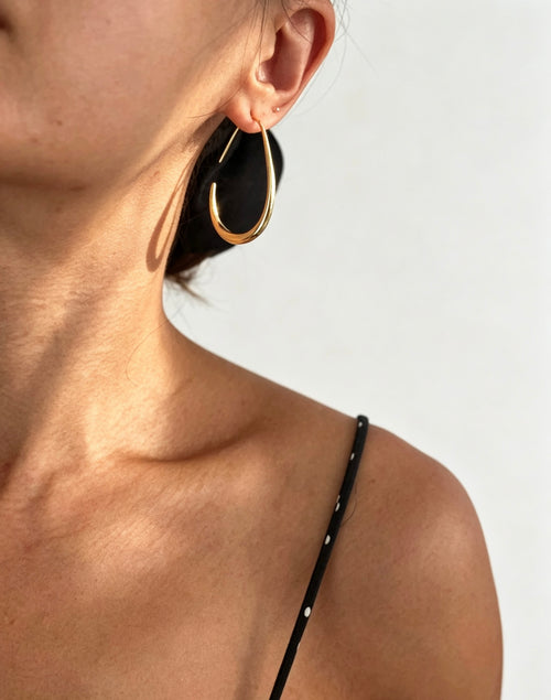 14K Gold Plated C-Shape Hoop Earrings | Minimalist Design