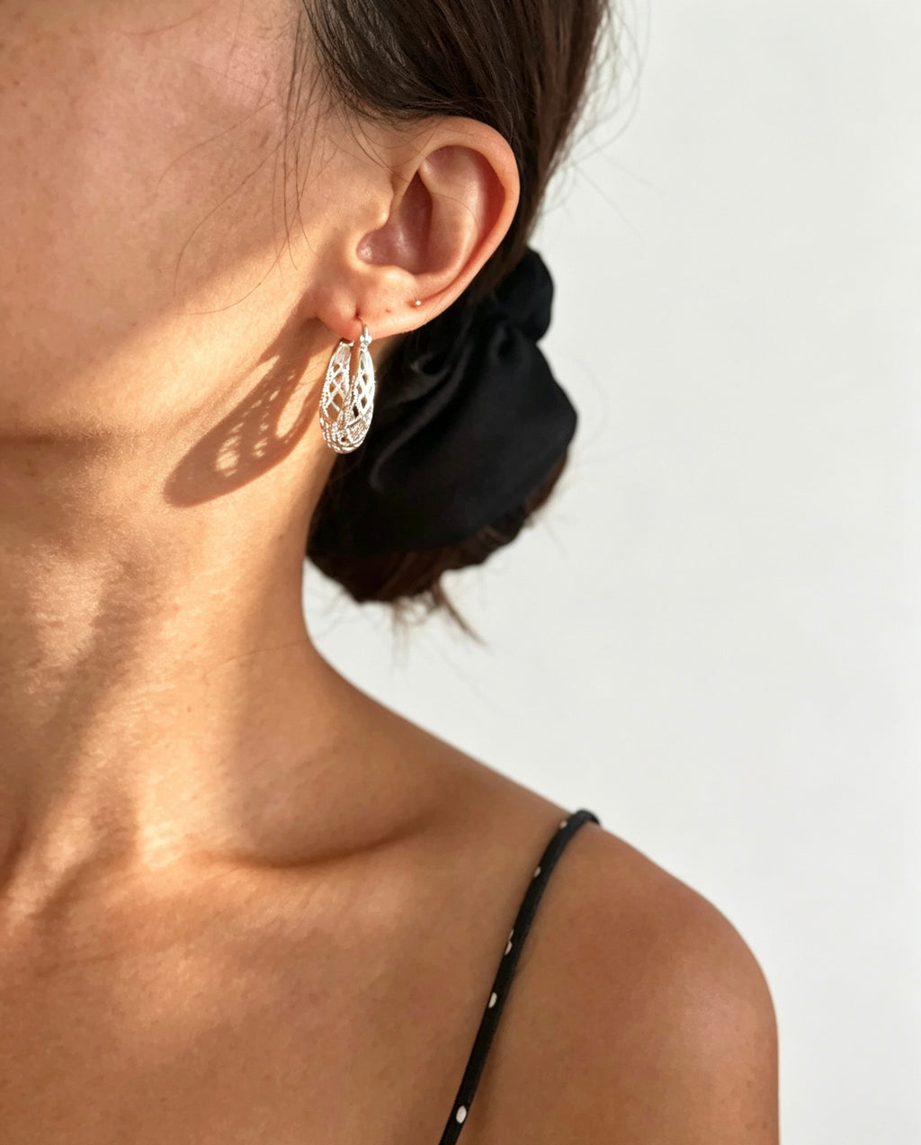 Silver Plated Lattice Hoop Earrings | Filigree Design