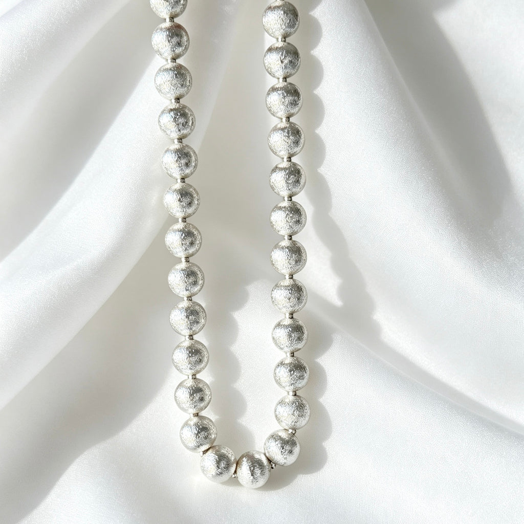 Silver Brushed 12mm Bead Necklace | Copper Plated
