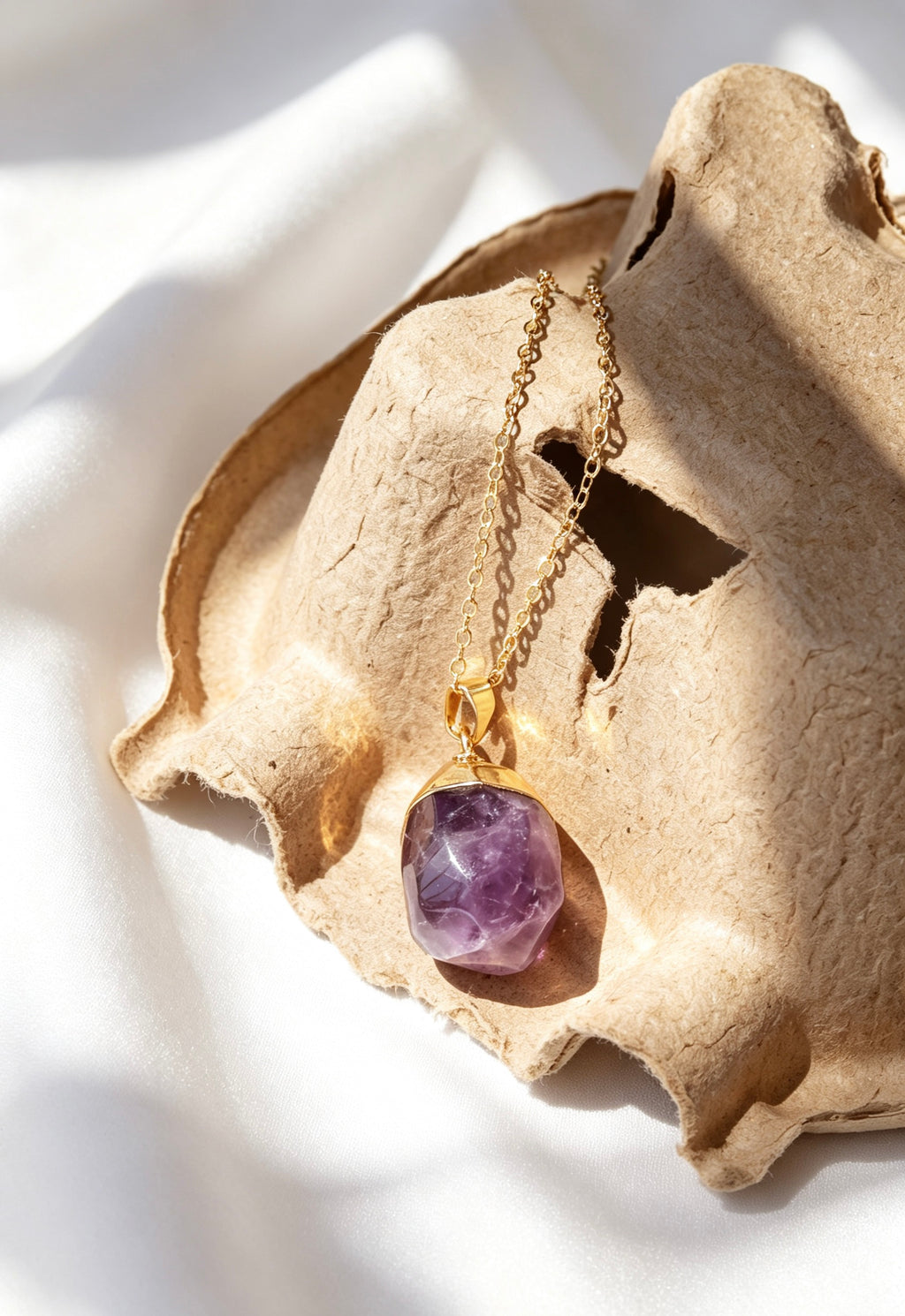 14K Gold Plated Natural Amethyst Pendant Necklace | Handmade