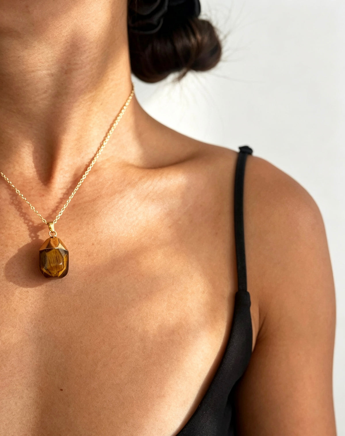 14K Gold Plated Natural Tiger's Eye Pendant Necklace | Handmade