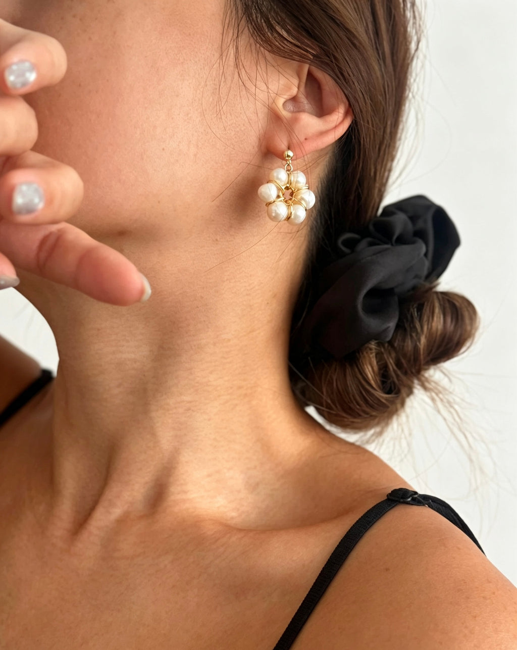 Pendientes de girasol con perla de agua dulce | Chapados en oro de 14K, plata S925