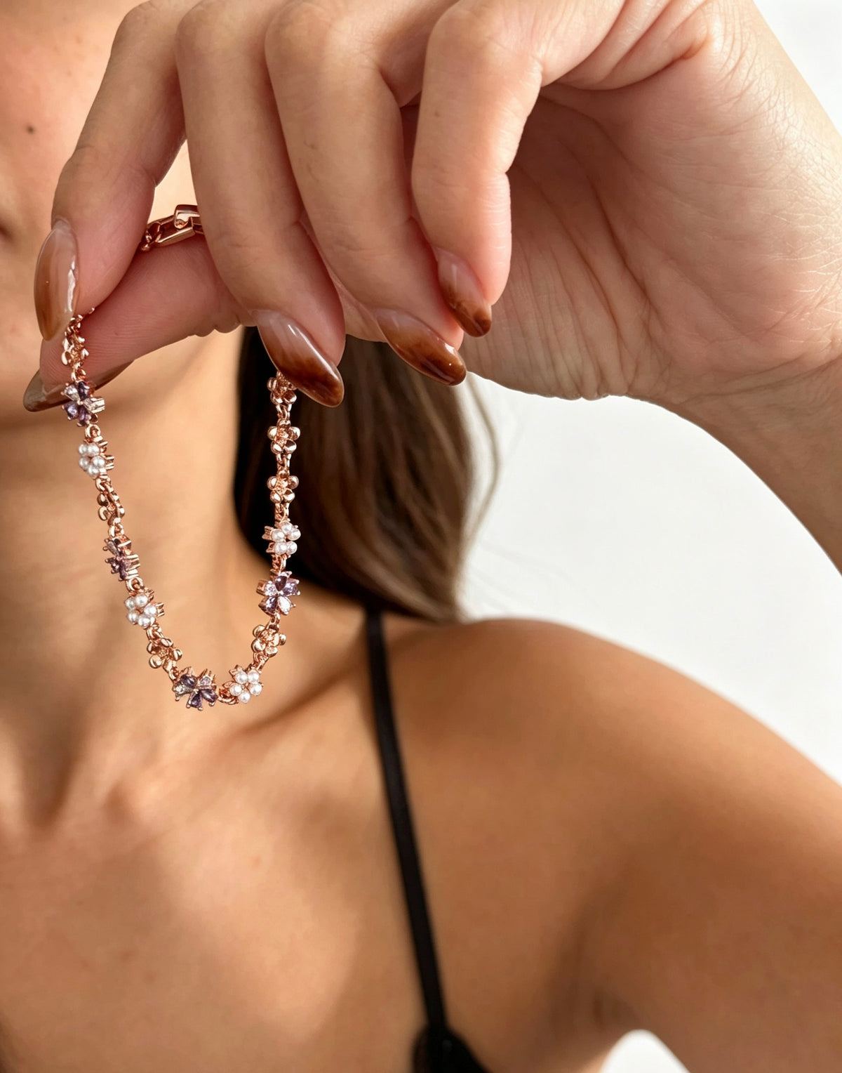 Rose Gold Floral Zircon & Pearl Bracelet | Rociobella Signature