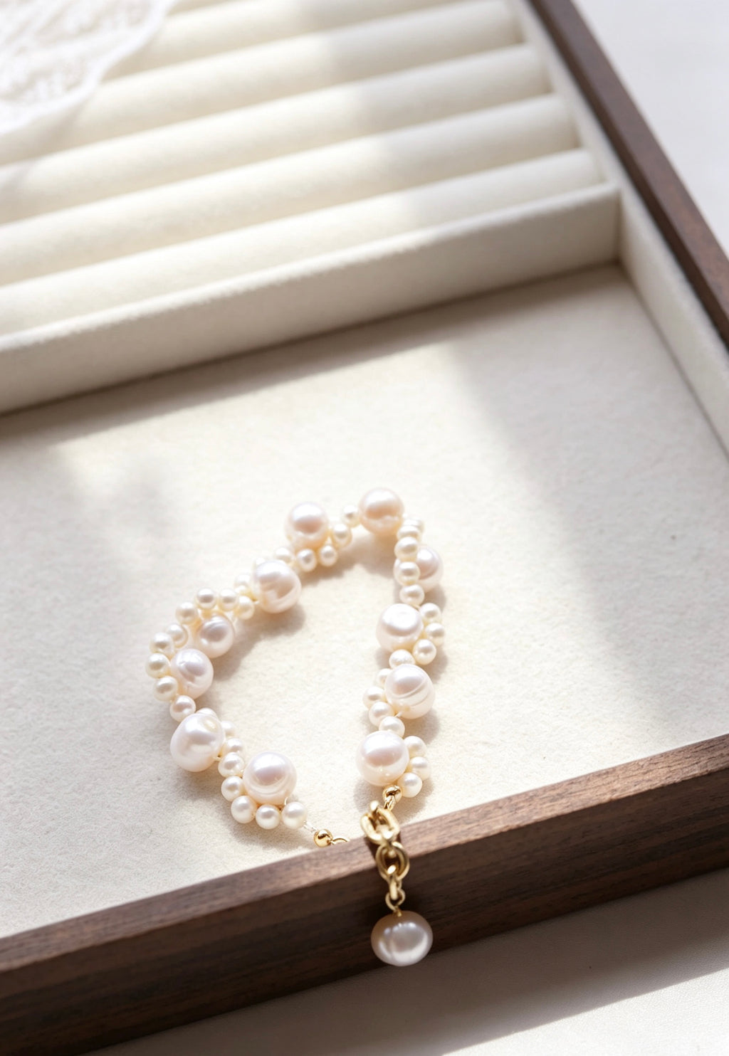 Pulsera de perlas de encaje | Perlas de agua dulce de 4 mm y 8 mm, oro
