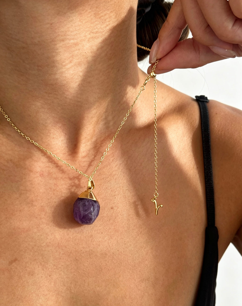 14K Gold Plated Natural Amethyst Pendant Necklace | Handmade