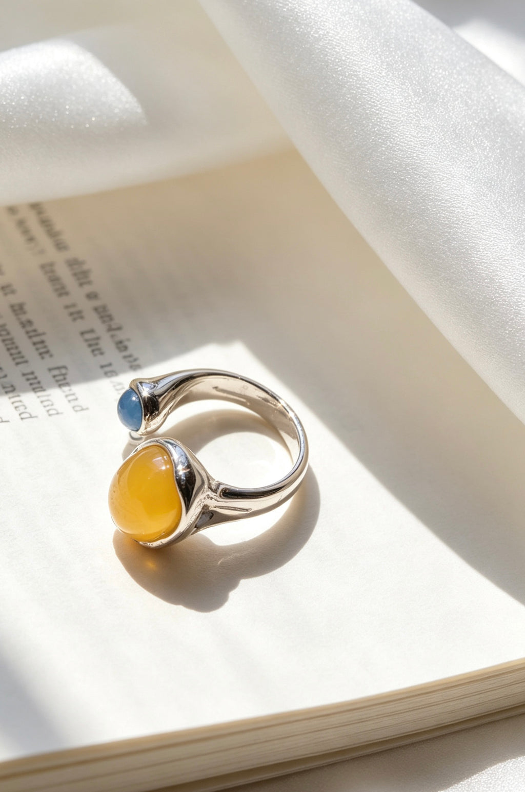 Silver Plated Citrine & Blue Topaz Open Ring | Sculptural Design