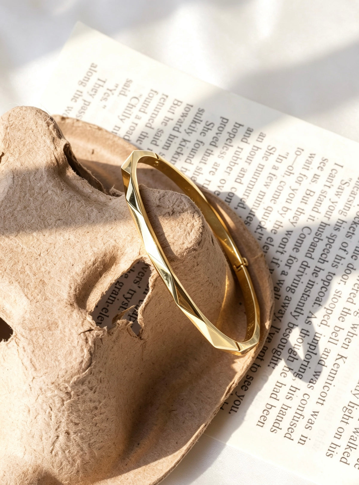 14K Gold Plated Geometric Faceted Bangle | Adjustable Fit