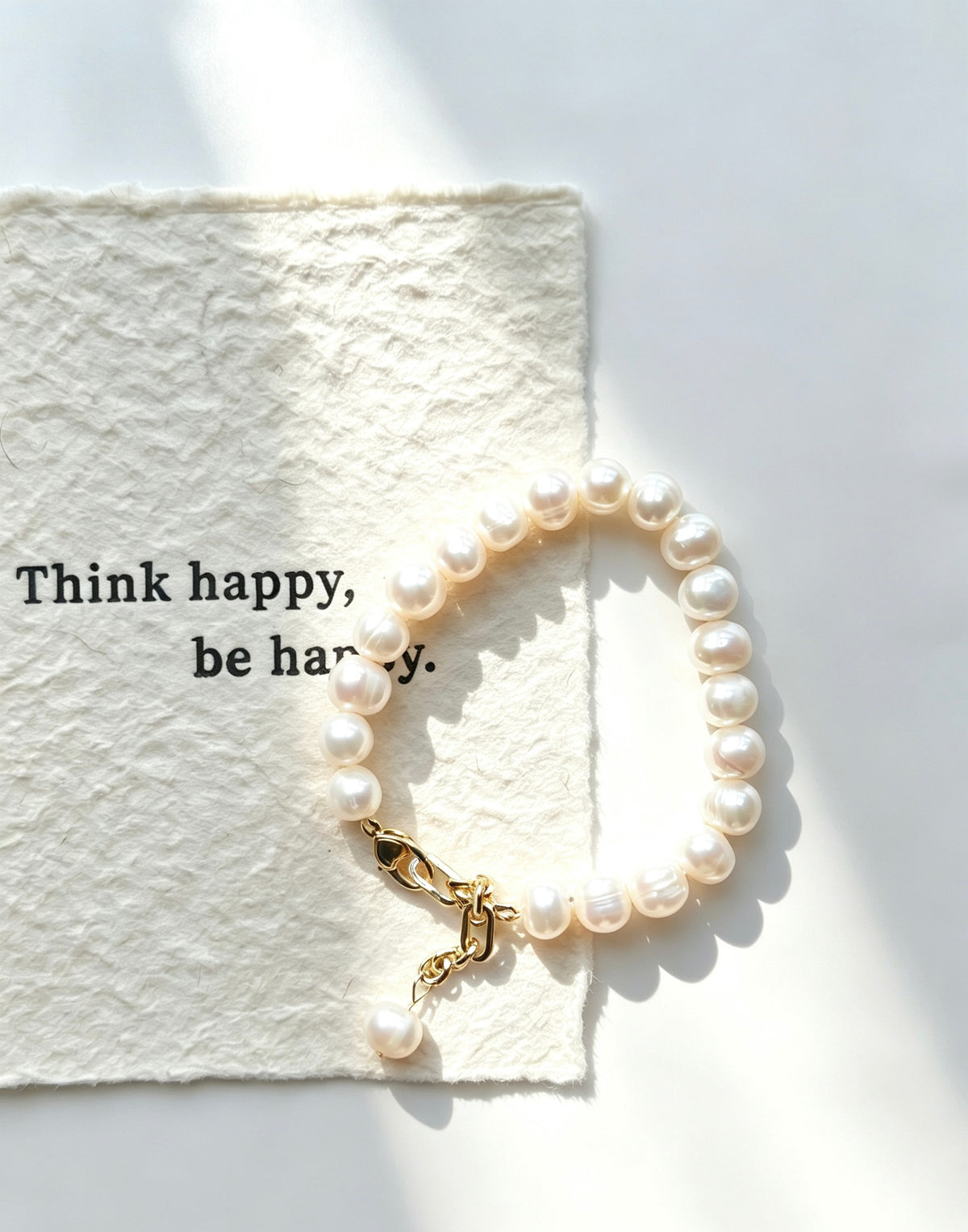 Pearl Bracelet | 8mm Natural Freshwater Pearls, 14K Gold Plated