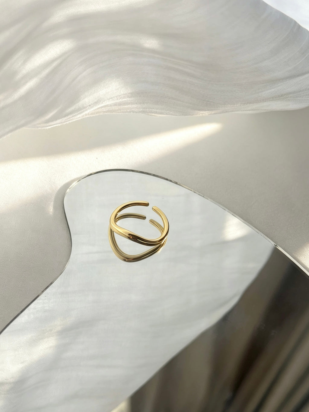 14K Gold Plated Wave Ring | Adjustable & Stackable