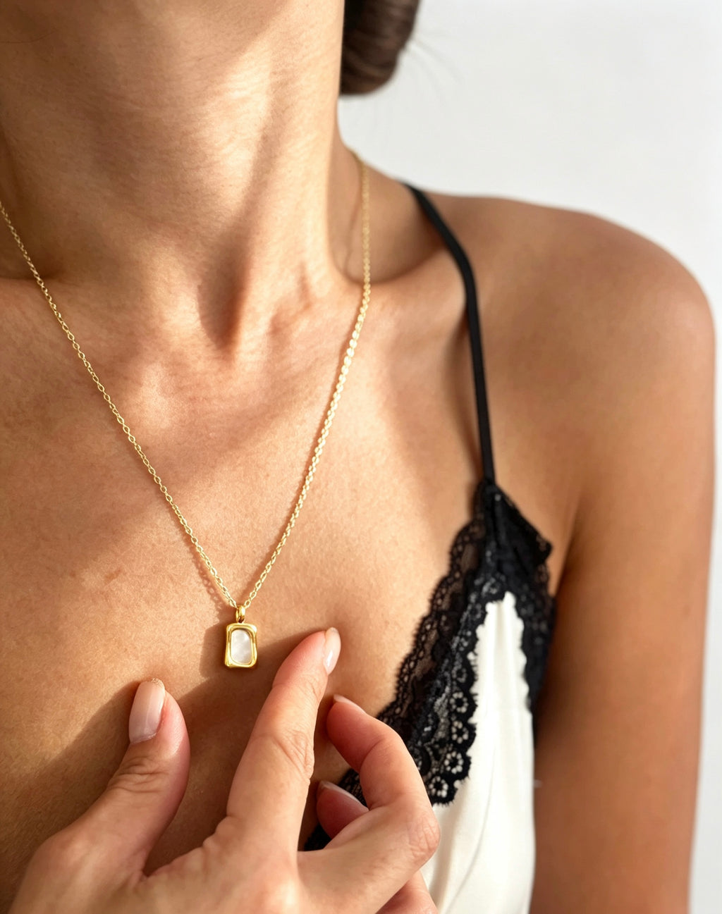 14K Gold Plated Mother of Pearl Square Pendant Necklace | Handmade