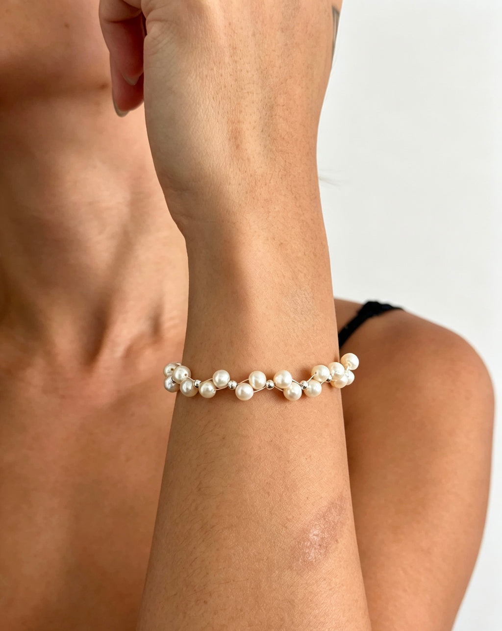 Lace Pearl Bracelet | 4mm Natural Freshwater Pearls, Silver
