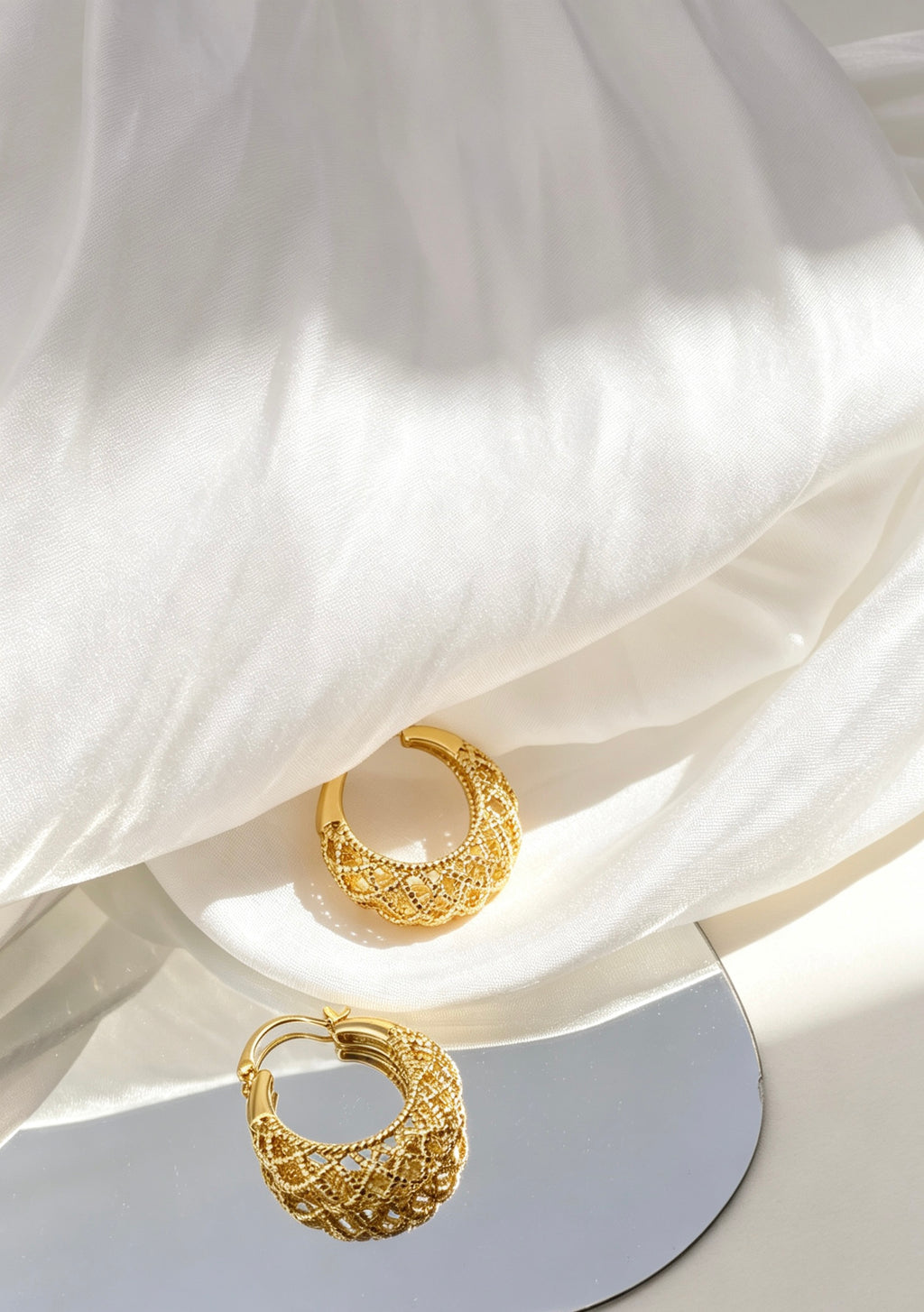 14K Gold Plated Lattice Hoop Earrings | Filigree Design