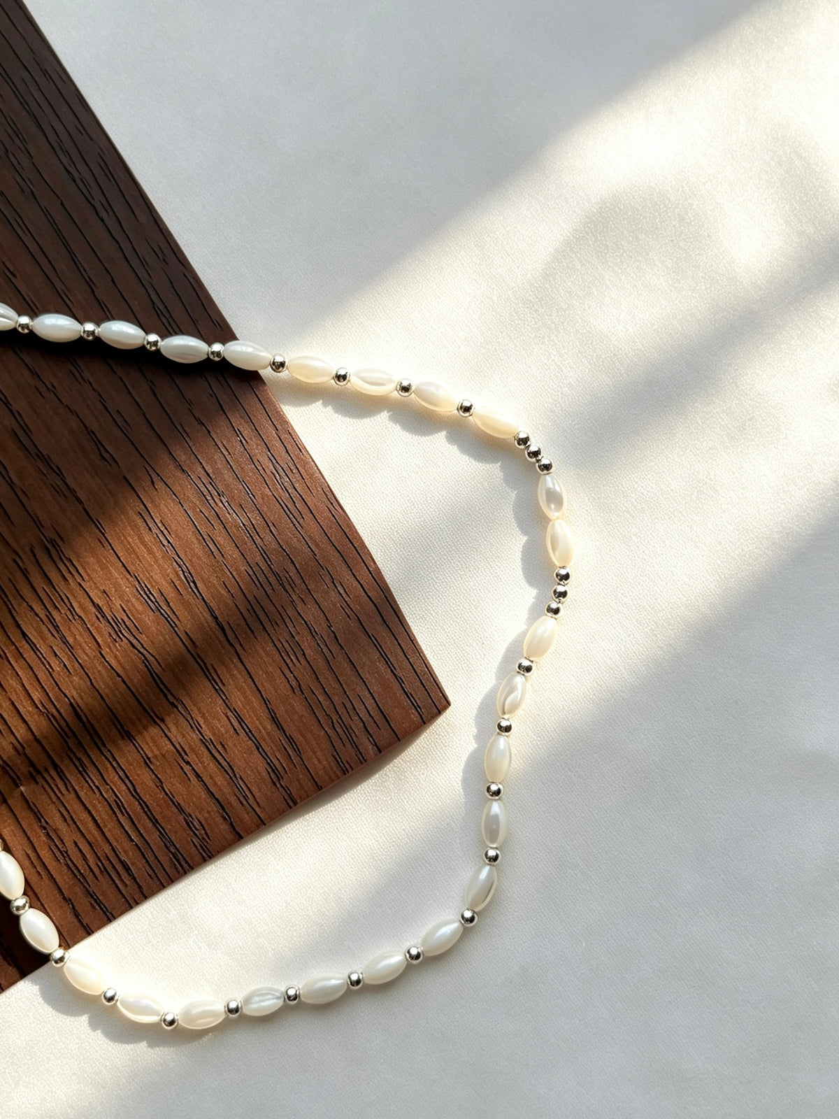 Shell Pearl Necklace | 4mm Natural Shell Beads, Silver