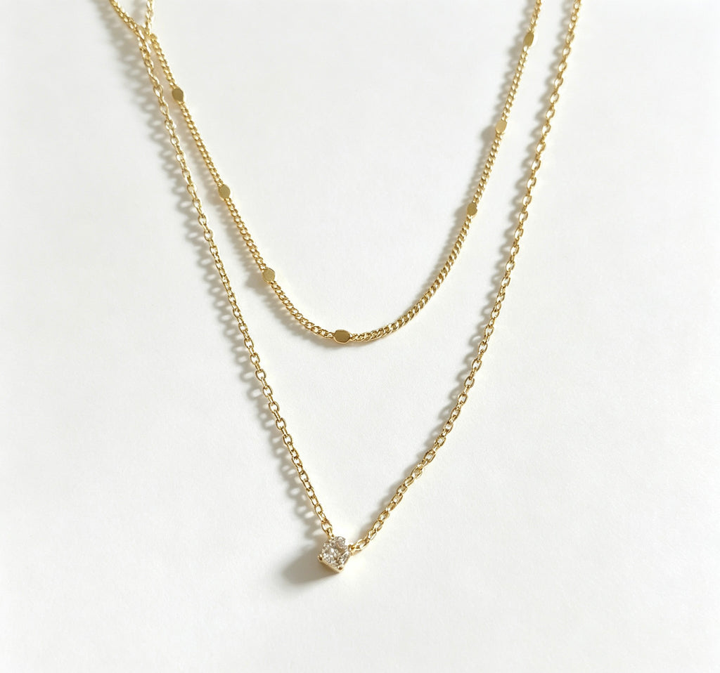 14K Gold Plated CZ Layered Necklace Set | Minimalist Design