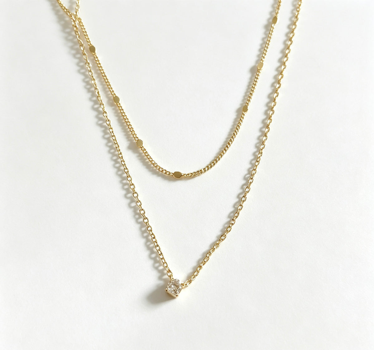 14K Gold Plated CZ Layered Necklace Set | Minimalist Design