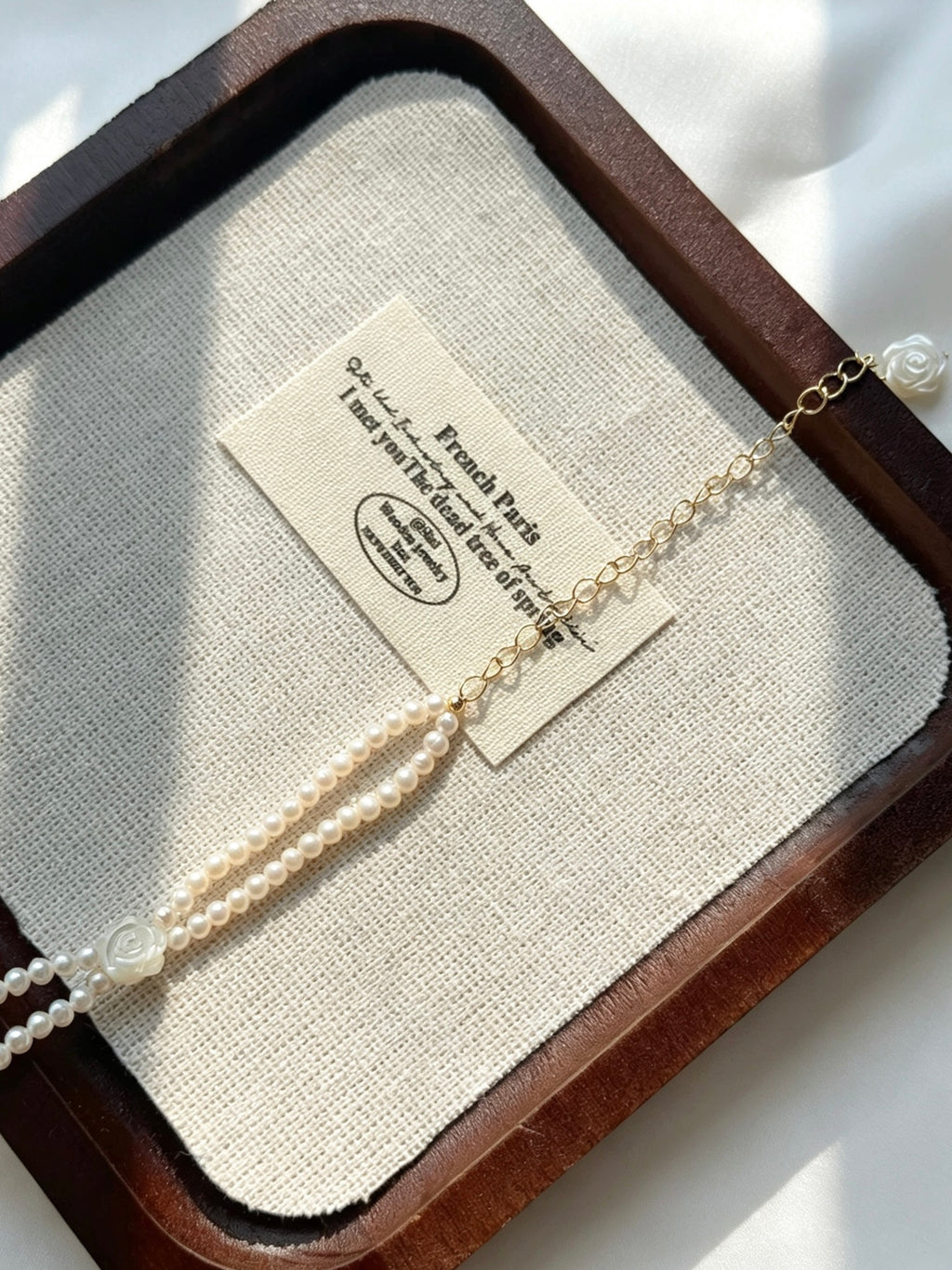 Pulsera de perlas rosas | Perlas de agua dulce de 4 mm, chapado en oro de 14 K