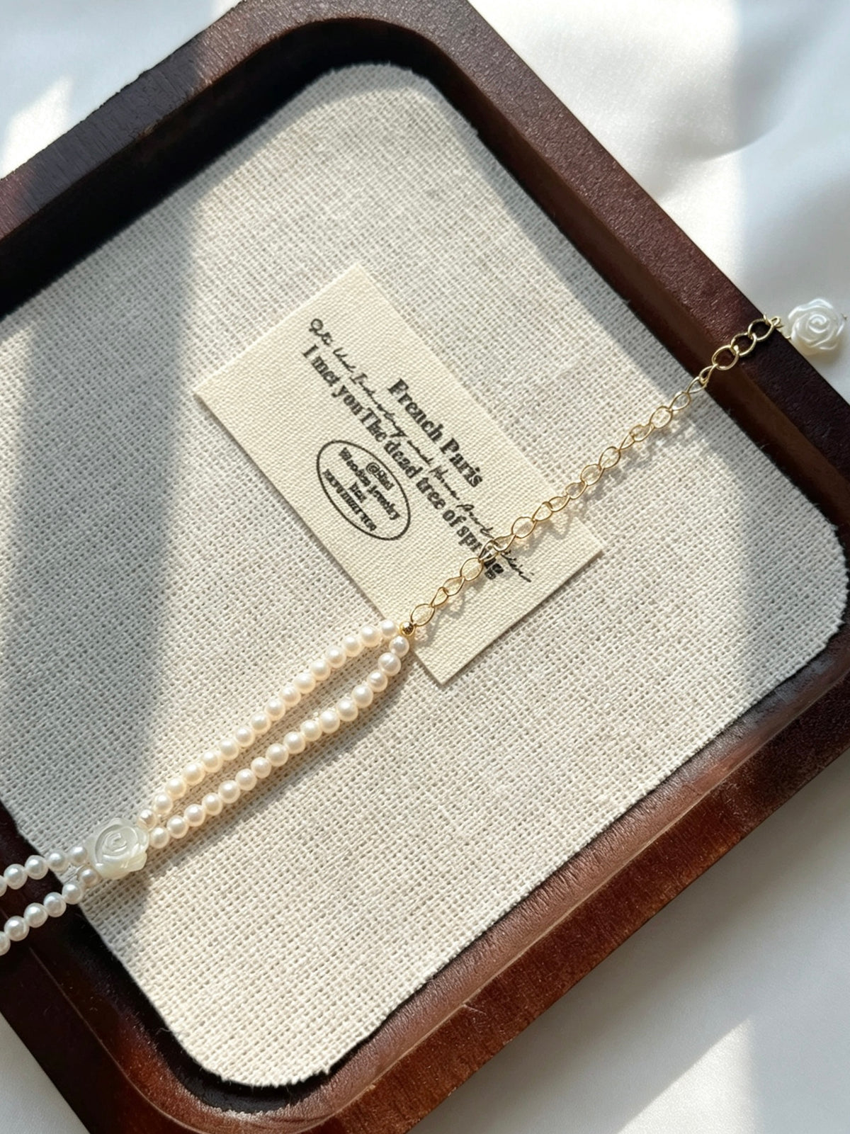 Pulsera de perlas rosas | Perlas de agua dulce de 4 mm, chapado en oro de 14 K