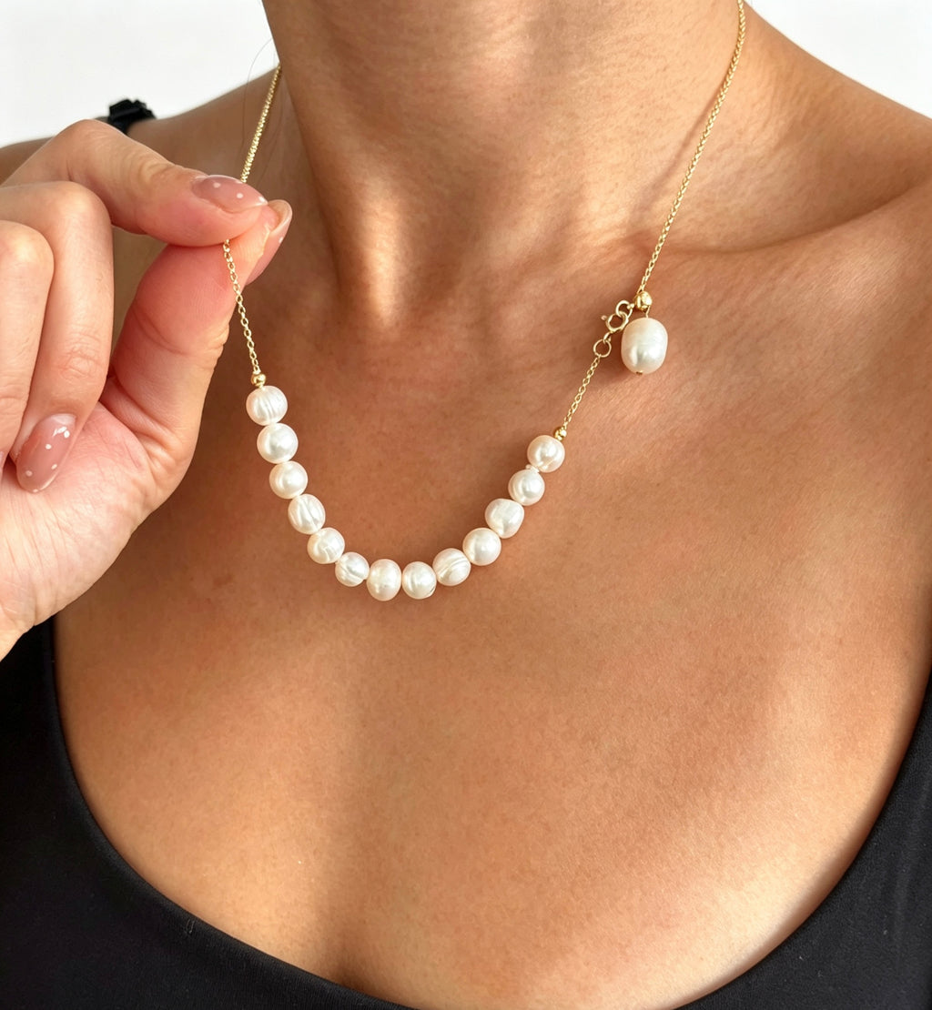 Collar de perlas Smile | Perlas de agua dulce naturales de 8 mm, oro