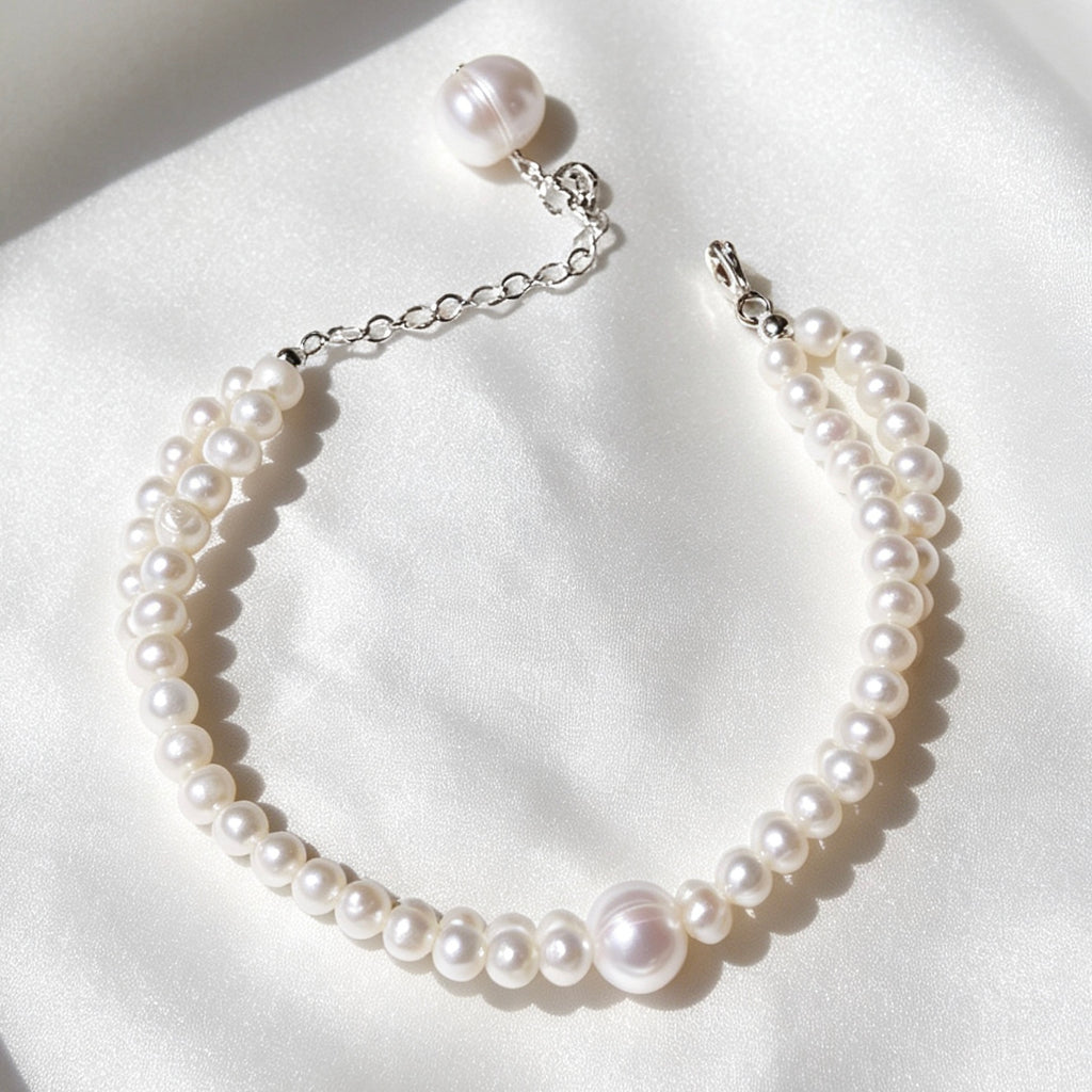 Pulsera de perlas de doble hilo | Perlas de agua dulce de 4 mm y 8 mm