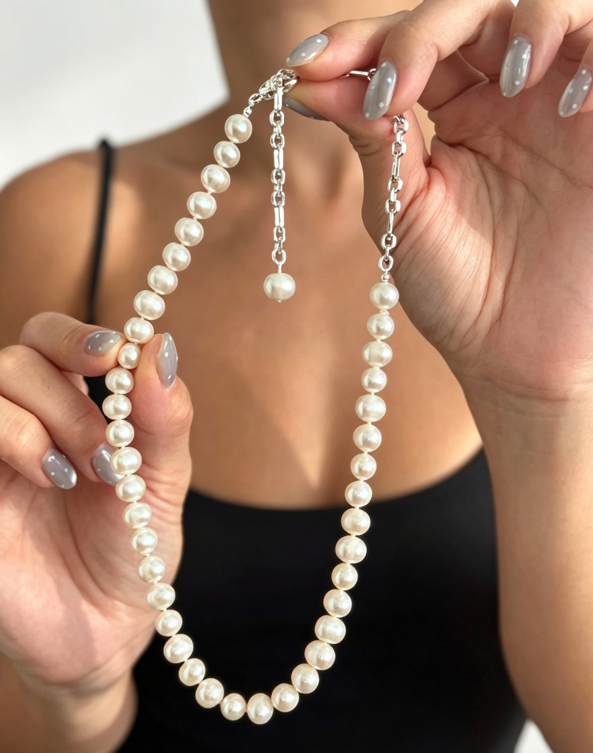 Luminous Pearl Necklace | 10mm Natural Pearls, Silver
