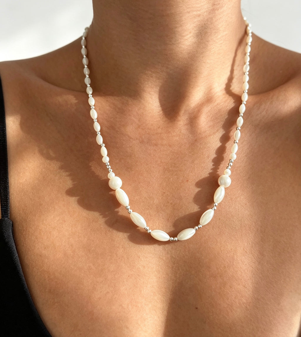 Collar de cuentas de perla natural y plata S925 | Hecho a mano