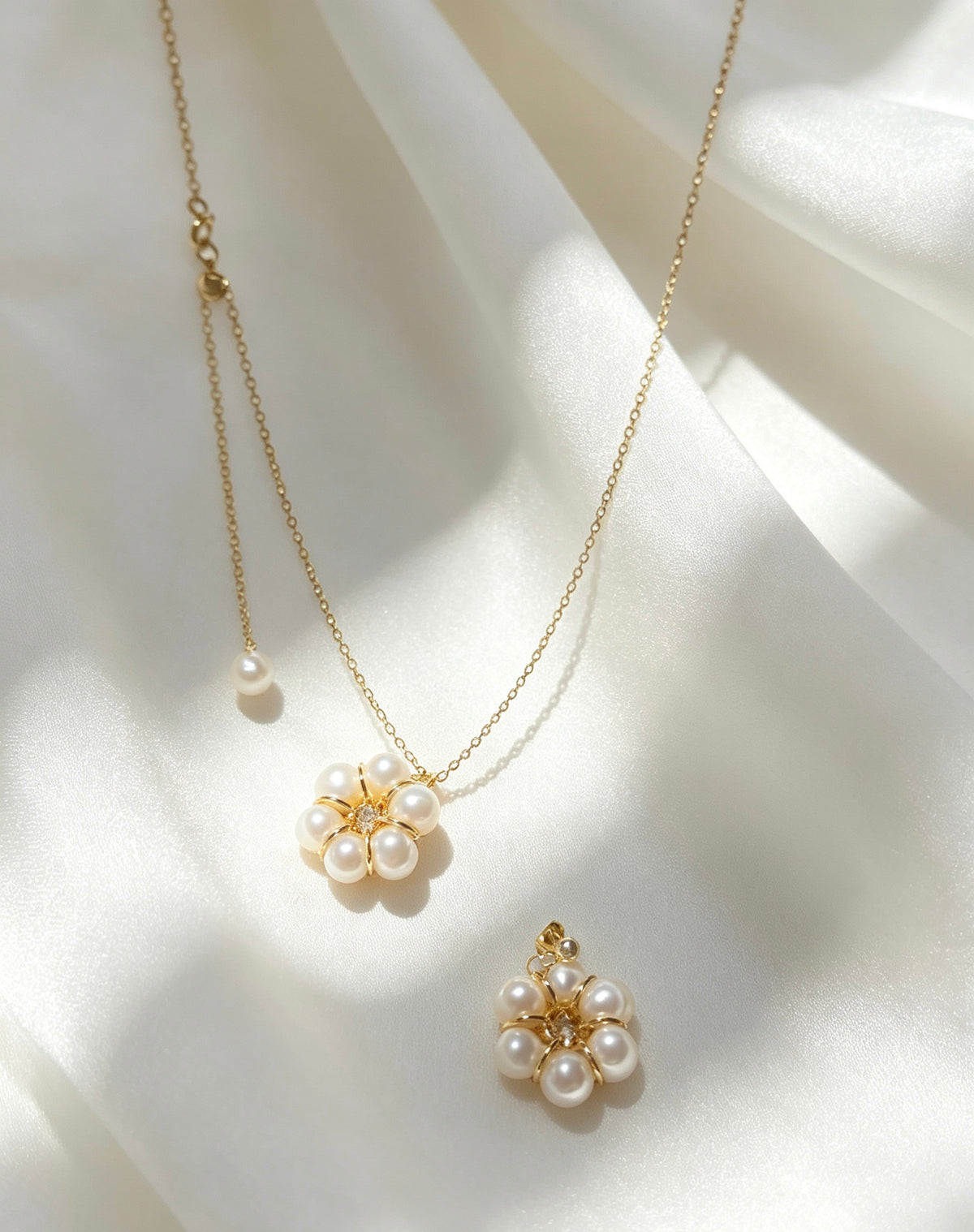 Pendientes de girasol con perla de agua dulce | Chapados en oro de 14K, plata S925