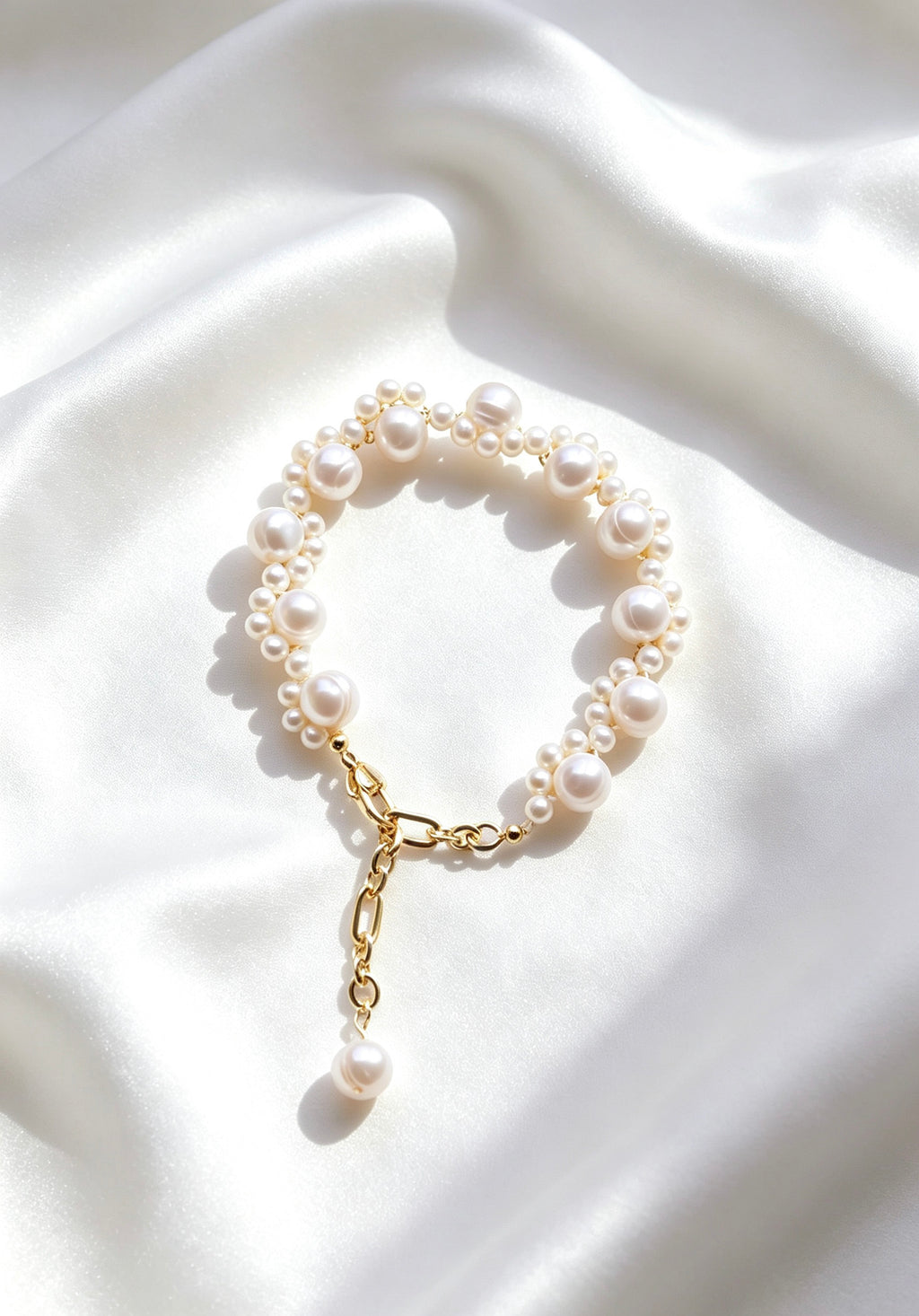 Pulsera de perlas de encaje | Perlas de agua dulce de 4 mm y 8 mm, oro