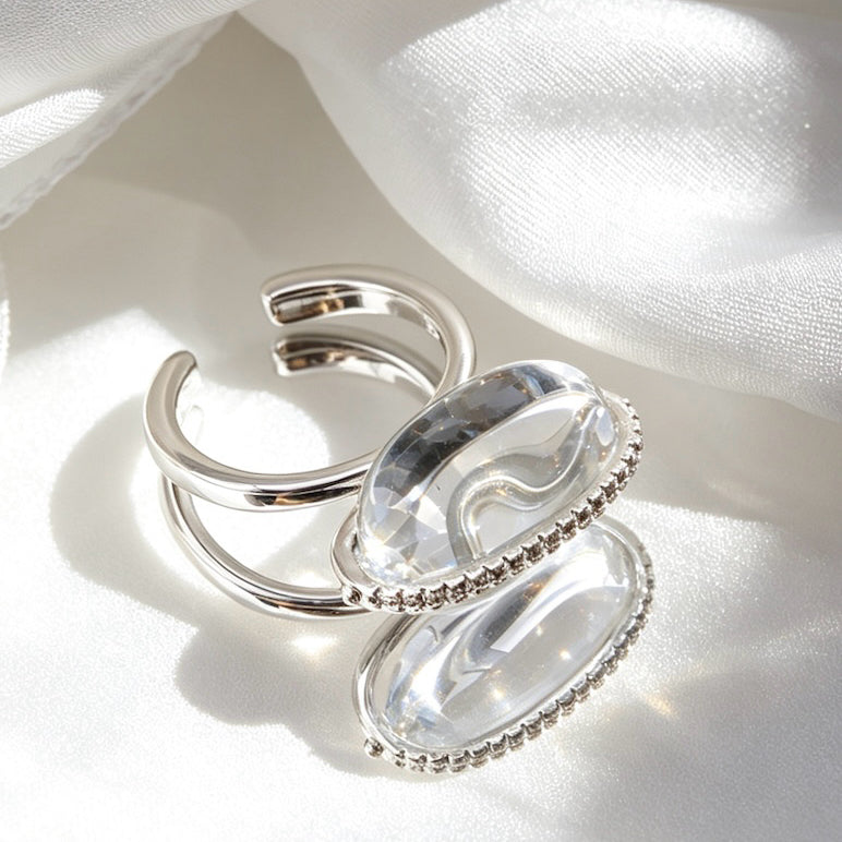 Anillo Abierto de Cristal Pavé | Cobre Bañado en Plata 15×20mm