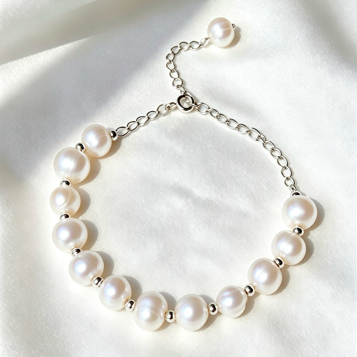 Pulsera de perlas | Perlas naturales de agua dulce de 8 mm, plata