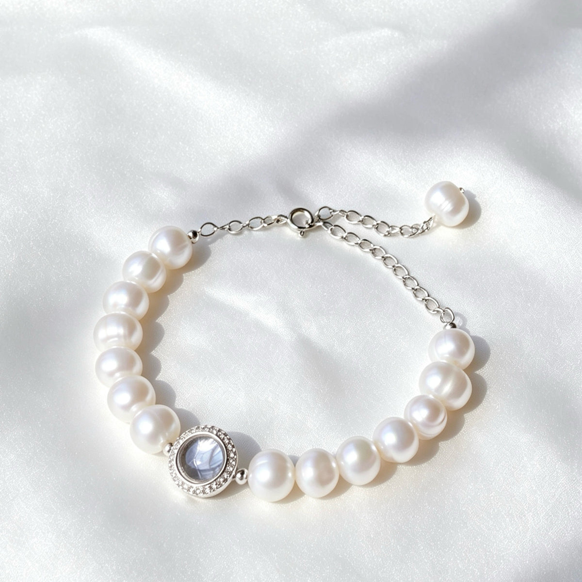 Pulsera de perlas aguamarina | Perlas de agua dulce de 8 mm, plata