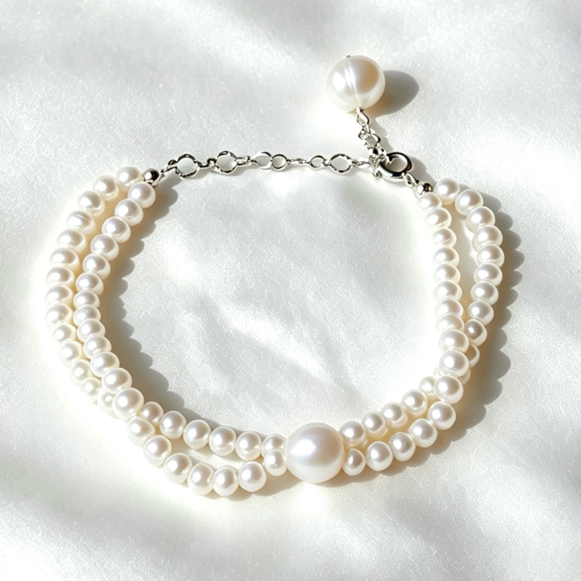 Pulsera de perlas de doble hilo | Perlas de agua dulce de 4 mm y 8 mm