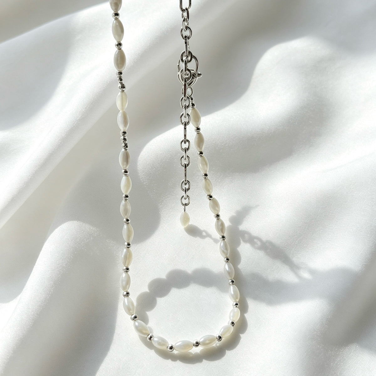 Shell Pearl Necklace | 4mm Natural Shell Beads, Silver